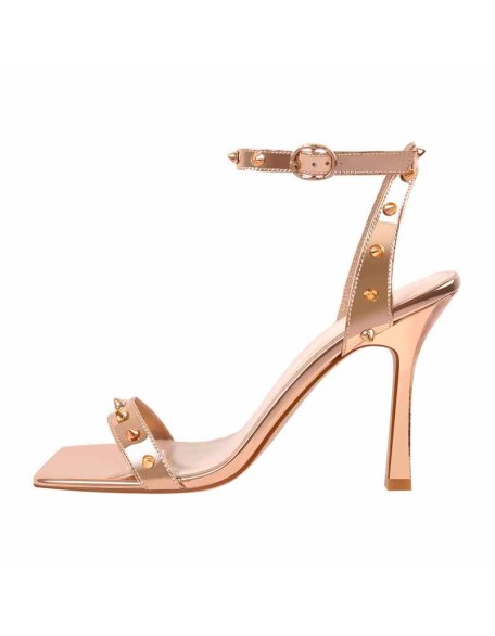 Rivet Square Toe Ankle Strap Stiletto Sandals