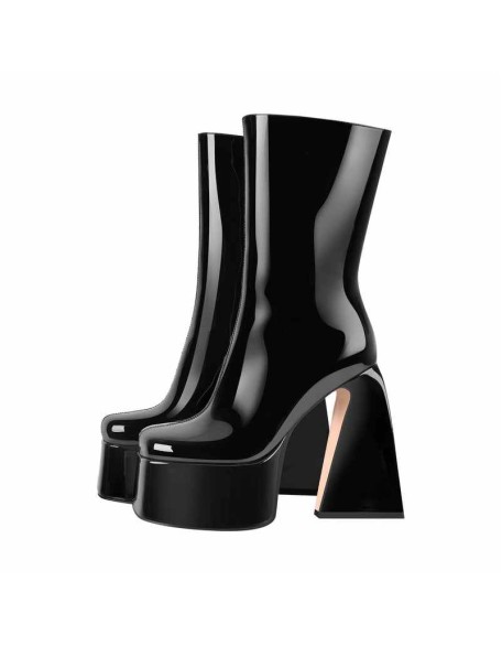 Fluorescent Green Platform Mid-Calf Chunky Boots