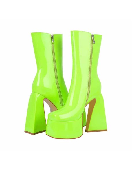 Fluorescent Green Platform Mid-Calf Chunky Boots