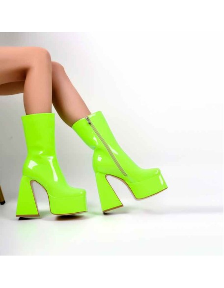 Fluorescent Green Platform Mid-Calf Chunky Boots