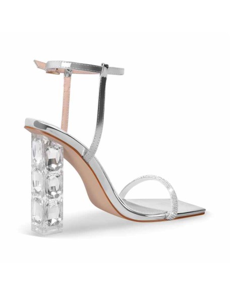 Rhinestone Buckle Strap Plexiglass Heels Sandals
