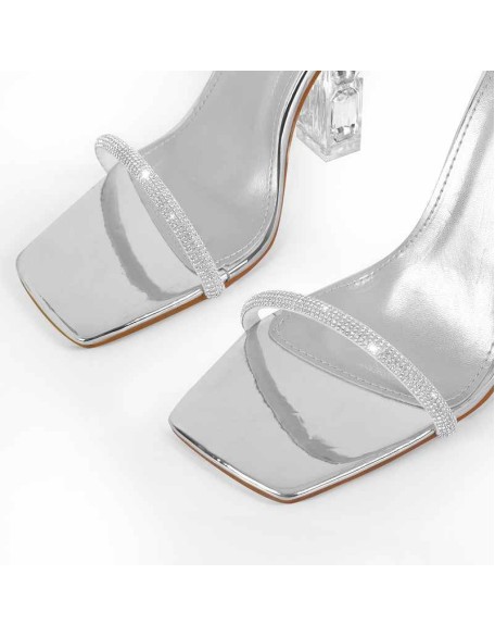 Rhinestone Buckle Strap Plexiglass Heels Sandals