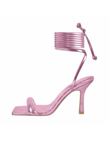 Metallic Leather Square Toe High Heels Sandals