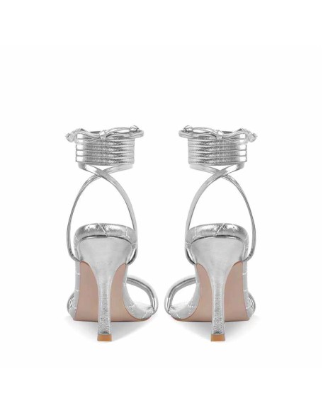 Metallic Leather Square Toe High Heels Sandals