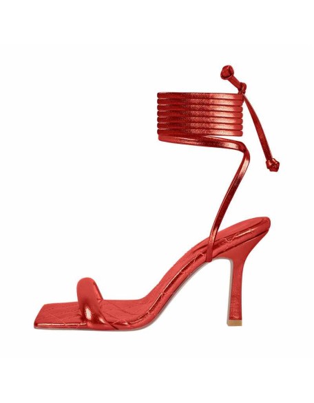 Metallic Leather Square Toe High Heels Sandals