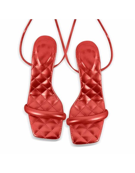 Metallic Leather Square Toe High Heels Sandals