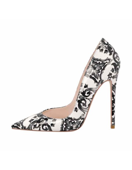 Blue and White Pattern Pointed Toe Pumps