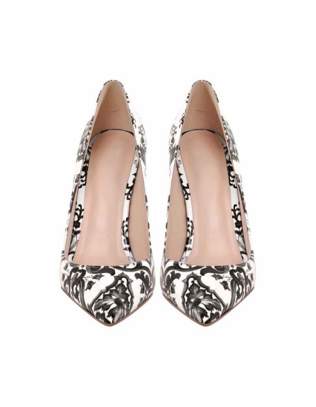 Blue and White Pattern Pointed Toe Pumps
