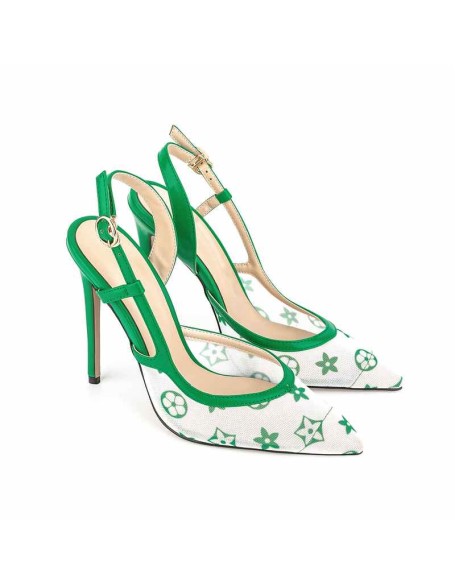 Pointed Toe Slingbacks Floral Printing Stiletto Pumps