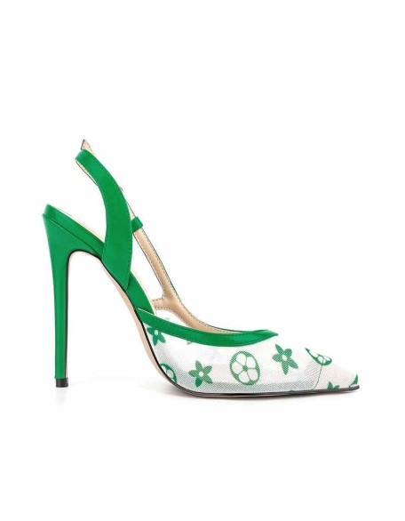 Pointed Toe Slingbacks Floral Printing Stiletto Pumps