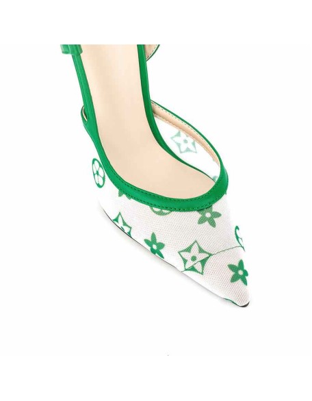 Pointed Toe Slingbacks Floral Printing Stiletto Pumps