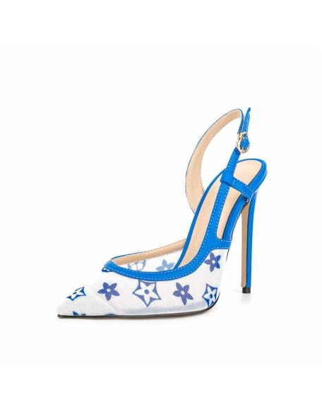Pointed Toe Slingbacks Floral Printing Stiletto Pumps