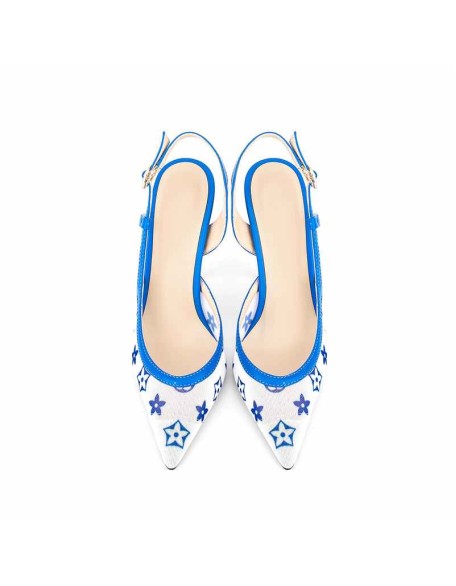 Pointed Toe Slingbacks Floral Printing Stiletto Pumps