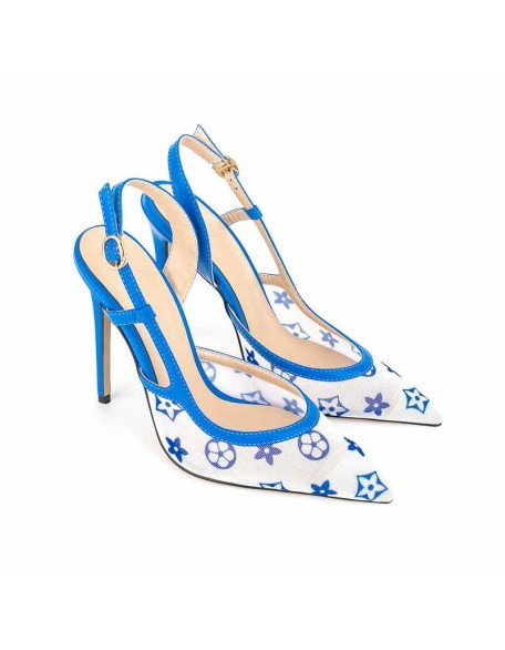 Pointed Toe Slingbacks Floral Printing Stiletto Pumps