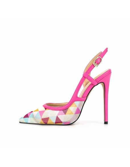 Pointed Toe Slingbacks Colorful Diamond Grid Stiletto Pumps