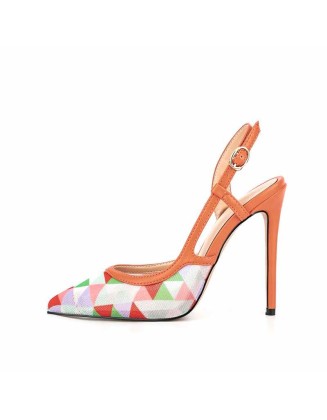 Pointed Toe Slingbacks Colorful Diamond Grid Stiletto Pumps