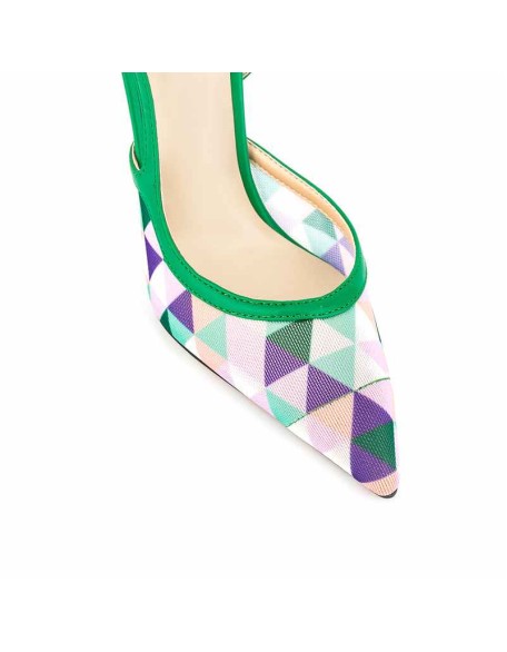 Pointed Toe Slingbacks Colorful Diamond Grid Stiletto Pumps