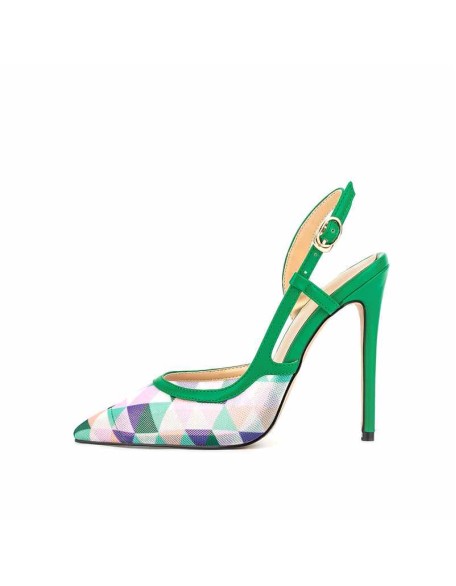 Pointed Toe Slingbacks Colorful Diamond Grid Stiletto Pumps
