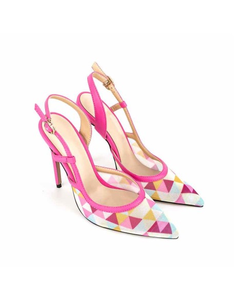 Pointed Toe Slingbacks Colorful Diamond Grid Stiletto Pumps