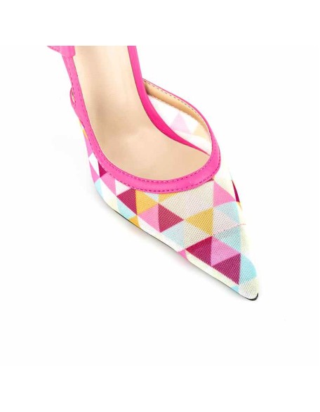 Pointed Toe Slingbacks Colorful Diamond Grid Stiletto Pumps