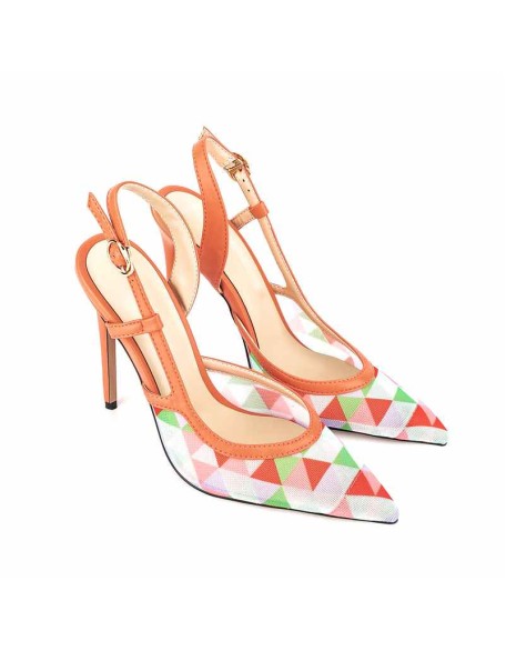Pointed Toe Slingbacks Colorful Diamond Grid Stiletto Pumps