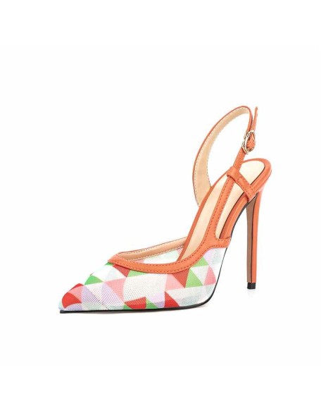 Pointed Toe Slingbacks Colorful Diamond Grid Stiletto Pumps
