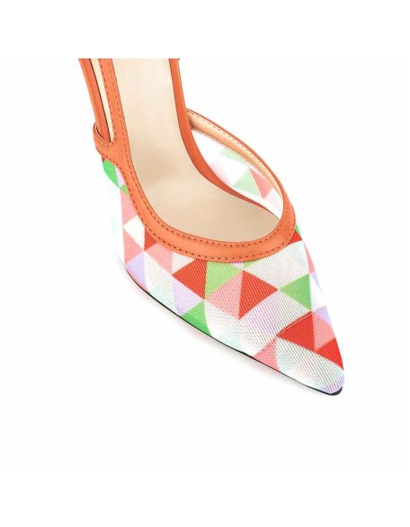 Pointed Toe Slingbacks Colorful Diamond Grid Stiletto Pumps