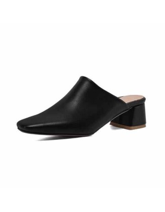 Square Toe Slip-on Slingbacks Chunky Heel Pumps