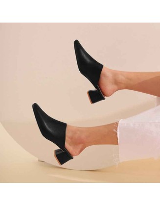 Square Toe Slip-on Slingbacks Chunky Heel Pumps