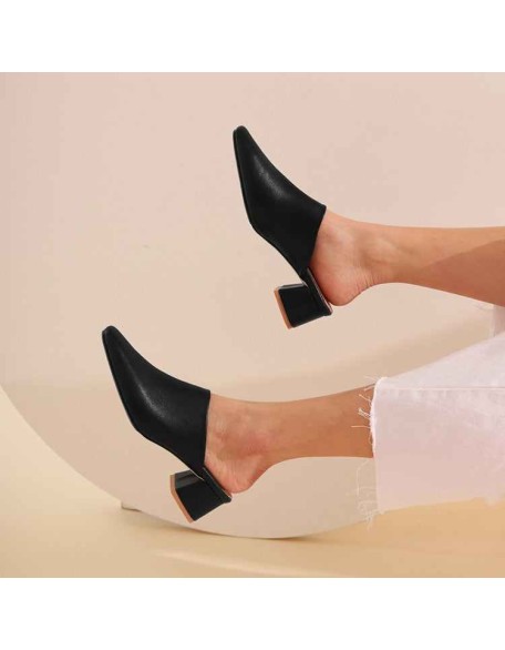 Square Toe Slip-on Slingbacks Chunky Heel Pumps
