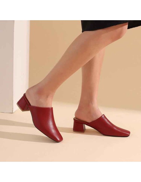 Square Toe Slip-on Slingbacks Chunky Heel Pumps