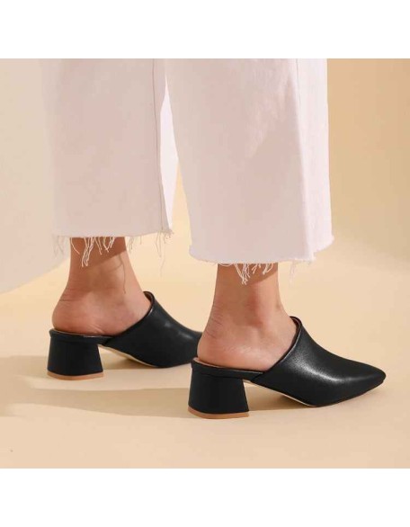 Square Toe Slip-on Slingbacks Chunky Heel Pumps