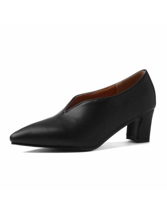Pointed Toe Slip-on Chunky Heel Pumps