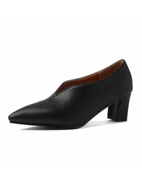 Pointed Toe Slip-on Chunky Heel Pumps