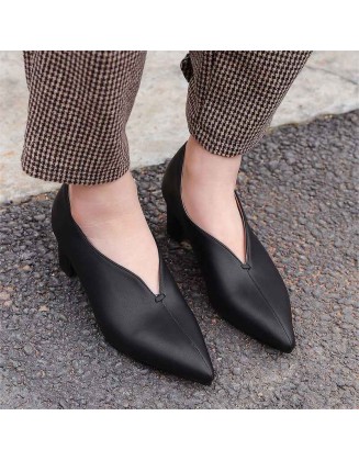 Pointed Toe Slip-on Chunky Heel Pumps