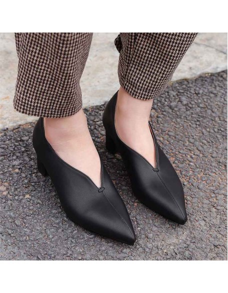 Pointed Toe Slip-on Chunky Heel Pumps