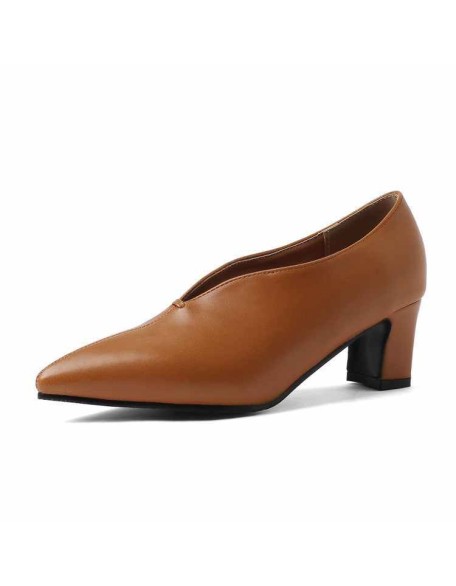 Pointed Toe Slip-on Chunky Heel Pumps
