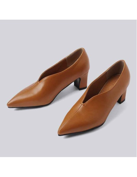 Pointed Toe Slip-on Chunky Heel Pumps