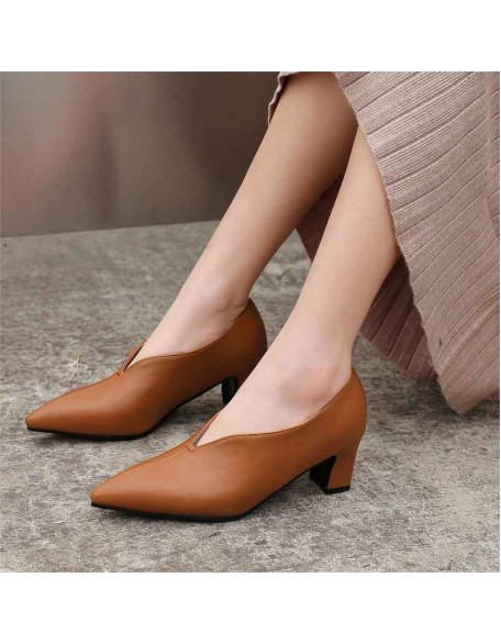 Pointed Toe Slip-on Chunky Heel Pumps