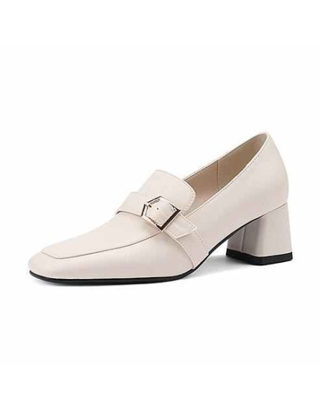 Square Toe Buckle Chunky Heel Pumps