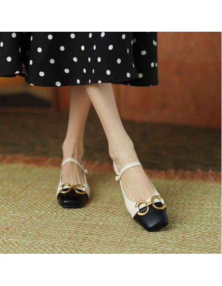 Square Toe Buckle Strap Mary Jane Pumps
