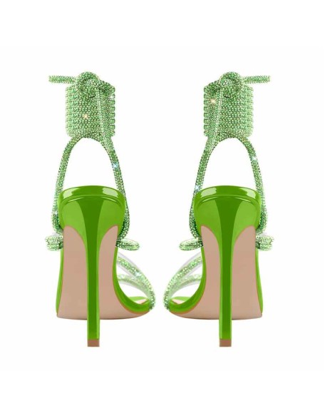 Green Rhinestone Lace-up High Heels Sandals