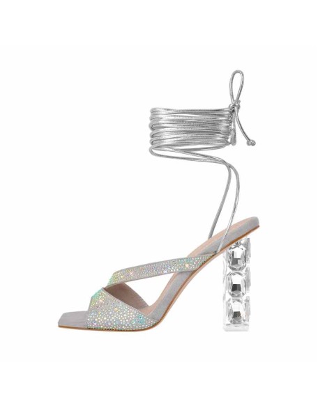Rhinestone Open Toe Lace-up Plexiglass Heels Sandals