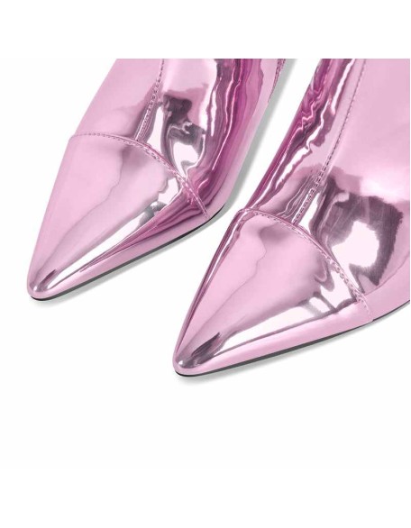 Pink Metallic Leather Stiletto Boots