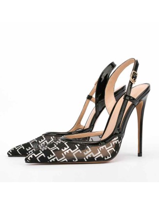 Mesh Pointed Toe Slingbacks High Heel Pumps