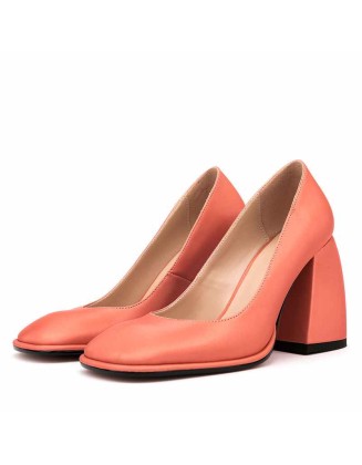 Tangerine Square Toe Chunky Pumps