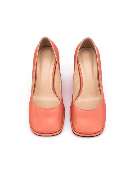 Tangerine Square Toe Chunky Pumps
