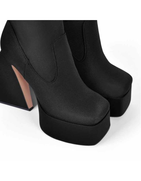 Platform Square Toe Chunky Heel Pant Boots