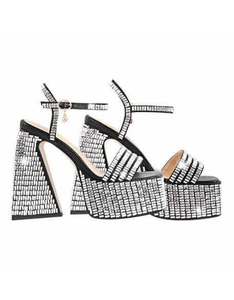 Rhinestone Square Toe Chunky Heel Platform Sandals