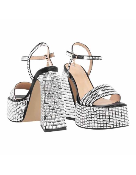 Rhinestone Square Toe Chunky Heel Platform Sandals